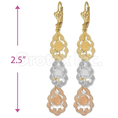 Oro Tex Gold Layered Tri-color Long Earrings