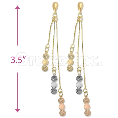 Oro Tex Gold Layered Tri-color Long Earrings