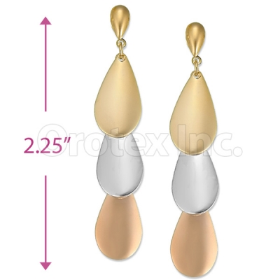 Orotex Gold Layered Tri-color Long Earrings