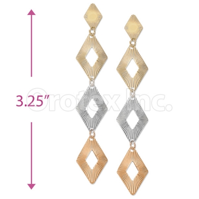 Oro Tex Gold Layered Tri-color Long Earrings