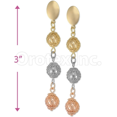 Oro Tex Gold Layered Tri-color Long Earrings