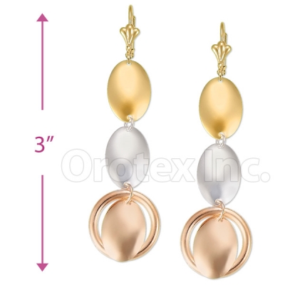 Oro Tex Gold Layered Tri-color Long Earrings