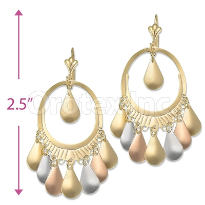 Oro Tex Gold Layered Tri-color Long Earrings