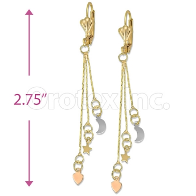 Oro Tex Gold Layered Tri-color Long Earrings