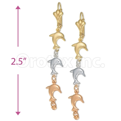 Oro Tex Gold Layered Tri-color Long Earrings