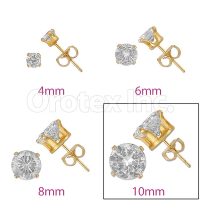 Orotex Gold Layered 10mm  Round CZ Stud Earrings