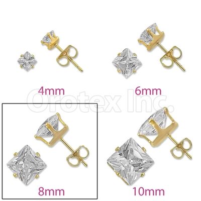 Orotex Gold Layered 8mm Square CZ Stud Earrings