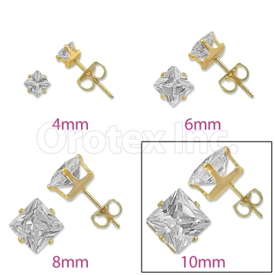 Orotex Gold Layered 10mm Square CZ Stud Earrings