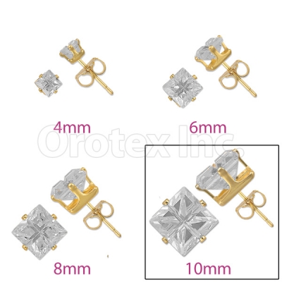 Orotex Gold Layered 10mm 4-Cut Square CZ Stud Earrings