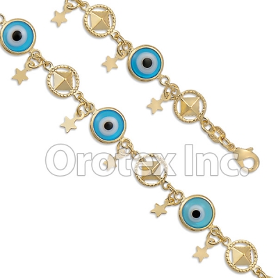 BR032  Gold Layered Blue Eye  Bracelet
