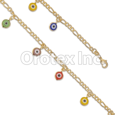 BR038  Gold Layered Multi Color Eye  Anklet