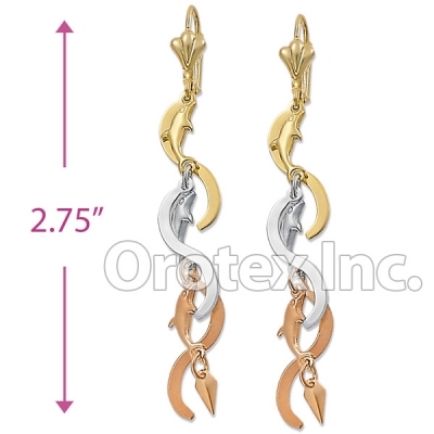 EL022 Gold Layered Tri-color Long Earrings