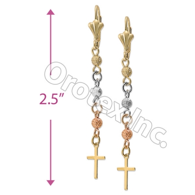 EL033 Gold Layered  Tri-Color Long Earrings