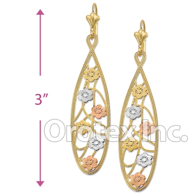 EL037 Gold Layered Tri-color Long Earrings