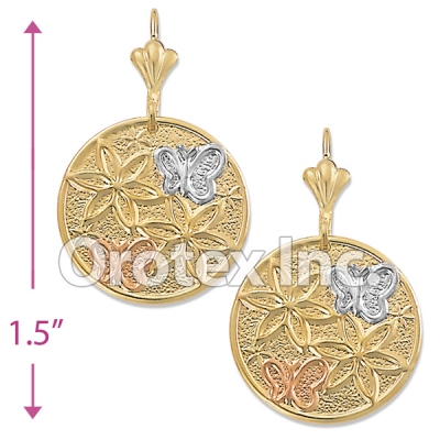 EL039 Gold Layered Tri-Color Long Earrings