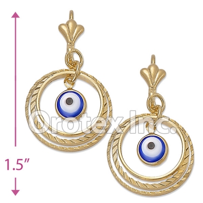 EL046 Gold Layered Blue Eye Long Earrings