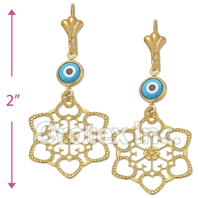 EL048 Gold Layered Blue Eye Long Earrings