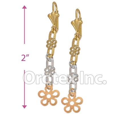 EL053 Gold Layered Tri-color Long Earrings