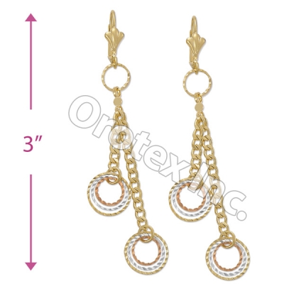 EL064 Gold Layered  Tri-Color Long Earrings