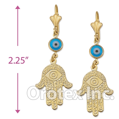 EL077 Gold Layered Blue Eye Long Earrings