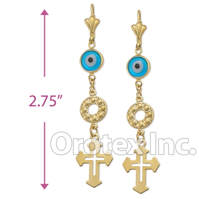 EL083 Gold Layered Blue Eye Long Earrings