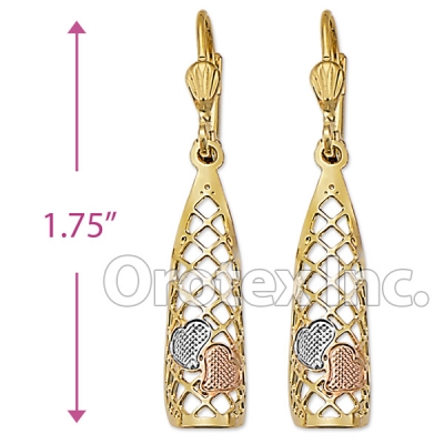 EL089 Gold Layered Tri-Color Long Earrings