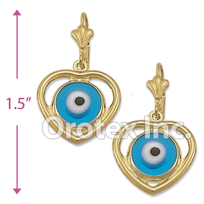 EL143 Gold Layered Blue Eye Long Earrings