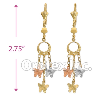 EL149 Gold Layered  Tri-Color Long Earrings