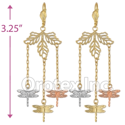 EL150 Gold Layered  Tri-Color Long Earrings