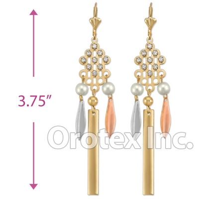 EL153 Gold Layered  Tri-Color CZ Long Earrings