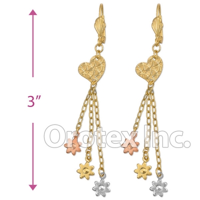 EL163 Gold Layered  Tri-Color Long Earrings