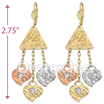 EL164 Gold Layered  Tri-Color Long Earrings