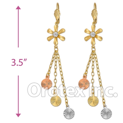 EL165 Gold Layered  Tri-Color CZ Long Earrings