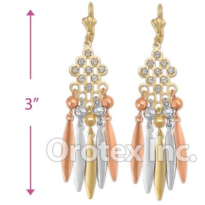 EL169 Gold Layered  Tri-Color CZ Long Earrings