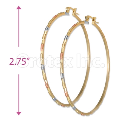 2mm Indian Gold Plated Tri-Color Hoop Earrings