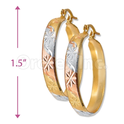 6mm Indian Gold Plated Tri-color Bangle Earrings