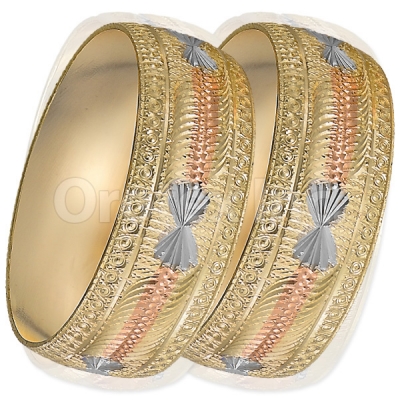 GLG1-24-E 25mm Indian Gold Plated Tri-color Diamond Cut Bangle