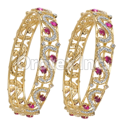 Set of Two Purple & White CZ Indian Gold Plated Bangle