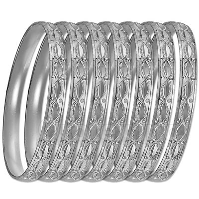 GLG1-52BS  6mm Silver Plated Laser Cut  Semanario Bangle